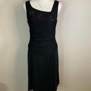 Nine West Blck Midi Beaded Floral Sleeveless Dress